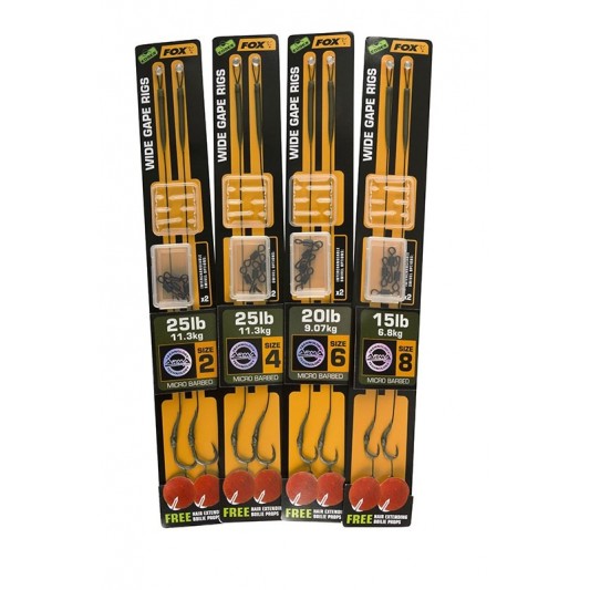 Montura Fox Edges Wide Gape Ready Rig Barbed Green, Nr.4 25lbs, 2buc/plic