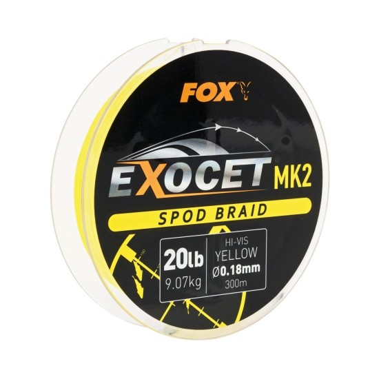 Fir Textil Fox Exocet MK2 Spod Braid Yellow, 0.18mm, 9.07kg, 300m Fir Textil Fox Exocet MK2 Spod Braid Yellow, 0.18mm, 9.07kg, 300m