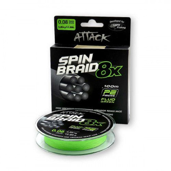 Fir Textil Formax Attack Spinbraid 8X Verde Fluo 100m / 0,12mm / 8,19kg
