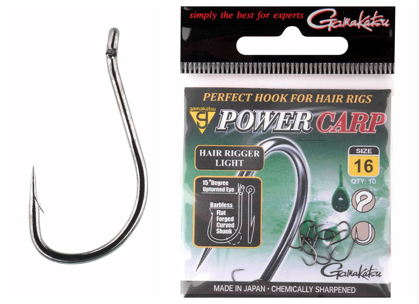 Gamakatsu Power Carp Hair Rigger Hooks Barbless - 12