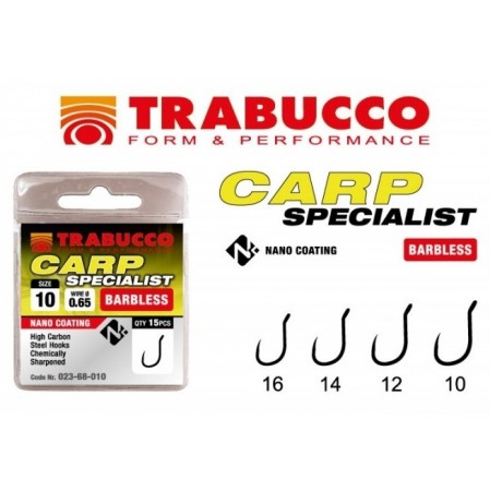 Carlige Trabucco Carp Specialist Eye Barbless Nr14, 15buc/plic