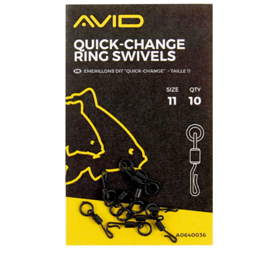 Vartej cu Anou Si Agrafa Rapida Avid Carp Quick Change Ring Swivel, 10buc/plic