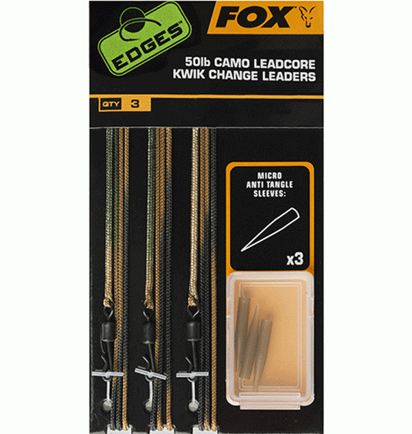 Montura Fox Camo Leadcore Kwik Change Leader, 75cm, 50lbs, 3buc/set